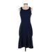 Just Fab Casual Dress - Midi Scoop Neck Sleeveless: Blue Print Dresses - Women's Size Small
