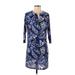 Blue Water Casual Dress - Shift V Neck 3/4 sleeves: Blue Print Dresses - Women's Size Small