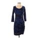 Express Casual Dress - Sheath Scoop Neck 3/4 sleeves: Blue Dresses - Women's Size Small