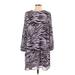 Nine West Casual Dress - Mini Crew Neck 3/4 sleeves: Purple Zebra Print Dresses - Women's Size Large