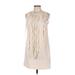 Zara Basic Casual Dress - Shift Crew Neck Sleeveless: Ivory Solid Dresses - Women's Size Medium