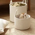 Paniers de Rangement de Jouets pour Bébé et Enfant Couleur Blanche Unie Corde en Coton Tissé mir