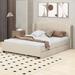 Latitude Run® Queen Size Upholstered Platform Bed w/ Wingback Headboard, One Twin Trundle & 2 Drawers Upholstered in Brown | Wayfair