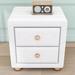 Ebern Designs Teddy Fleece Nightstand w/ 2 Drawers Wood/Upholstered in White | 20.9 H x 21.3 W x 16.5 D in | Wayfair