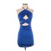 Shein Cocktail Dress - Bodycon Halter Sleeveless: Blue Print Dresses - Women's Size Small