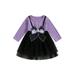 Halloween Girls Casual Dress Long Sleeve Bow Patchwork Fall Dress