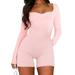 Ladies Rompers with Sweetheart Neckline and Long Sleeves Featuring Ruched Front and Jumpsuit Shorts
