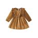 Canrulo Toddler Baby Girls Princess Dress Velvet Ruffle Long Sleeve A-Line Dress Fall Clothes Gold 2-3 Years