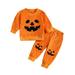 TheFound Toddler Halloween Clothes Pumpkin Print Sweatshirt and Elastic Pants