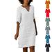 Women s Summer Dress Linen Dress V-neck Short Sleeve Midi Dress Long Tunic Blouse [XXXL White]