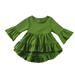 Elainilye Fashion Kids Baby Girls Shirts Cute Solid Color Ruffles Trumpet Long Sleeves Top Bottoming Shirt For Toddler Infant Green