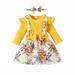 Newborn Infant Girl Clothes Floral Ruffle Long Sleeve Romper Tops Suspender Skirt Dress with Bow Headband Fall Winter Outfit Set