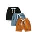 Canrulo 3-Pack Toddler Baby Boy Girl Shorts Jogger Pants Casual Drawstring Waist Summer Sweatpants with Pockets Blue Brown Black 12-18 Months