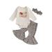 Thanksgiving Baby Girl Outfits Infant Turkey Letter Print Long Sleeve Romper Top Flared Pants Headband 3Pcs Clothes Set