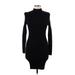 MNG Casual Dress - Sweater Dress High Neck Long sleeves: Black Solid Dresses - New - Women's Size 8