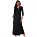 Plus Size Women's Stretch Knit Faux Wrap Maxi Dress by The London Collection in Black Ivory Dot (Size 12 W)