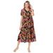 Plus Size Women's Button-Front Tiered Dress by Woman Within in Black Multi Fun Floral (Size 14 W)