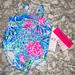 Lilly Pulitzer Swim | Lilly Pulitzer - Lydia Infant Upf 50+ One-Piece Bathing Suit Multi Sink Or Swim | Color: Blue/Pink | Size: 6-12 Months