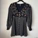 Free People Dresses | Free People Wonderland Black Floral A Line Long Sleeve Mini Dress Womens Size Xs | Color: Black | Size: S