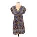 Xhilaration Casual Dress - Mini V Neck Short sleeves: Blue Dresses - Women's Size Small