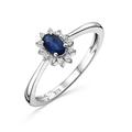 Orovi Jewellery for Women 0,07Ct Diamond and Sapphire Flower Engagement Ring in White Gold with a Natural Gemstone/Birthstone oval blue Sapphire and 12 round brilliant cut diamonds Ring in 9K(375)Gold