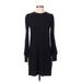 Lucky Brand Casual Dress - Shift High Neck Long sleeves: Black Print Dresses - Women's Size X-Small
