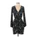 Forever 21 Casual Dress - Mini V Neck Long sleeves: Black Floral Dresses - Women's Size Small