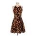 Olivia Rae Casual Dress - A-Line High Neck Sleeveless: Brown Leopard Print Dresses - Women's Size Small