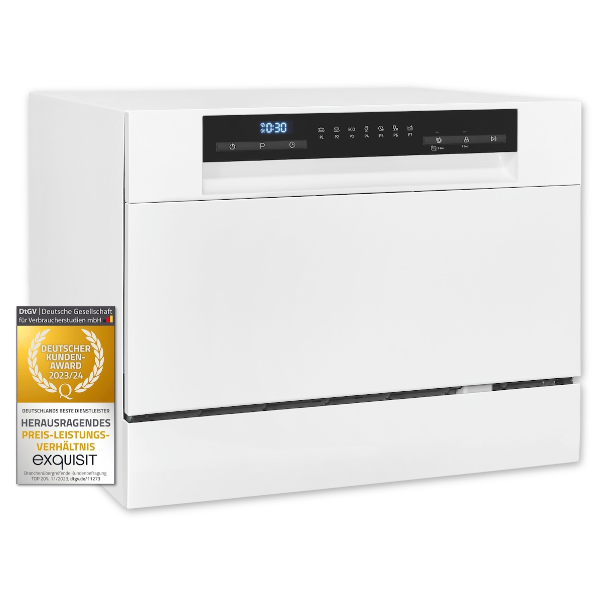 Exquisit Geschirrspüler GSP206-030D weiss | Spülmaschine 55 cm | Power+ | ECO Modus | Tischgerät Image