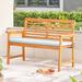 Honey Slatted Eucalyptus Wood Garden Bench with Cushion for Garden, Balcony, Swimming Pool