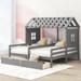 Twin Size House Platform Beds With Two Drawers,Boy And Girl Shared Bed