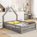 Full Size Stylistic House-Shaped Headboard Floor Platform Bed With Fence,Kids Bedroom Set