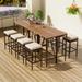 10-Piece Outdoor Bar Height Table And Eight Stools With Cushions, Garden PE Rattan Wicker Dining Table, Foldable Tabletop