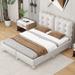 Beige Queen Size Upholstered Platform Bed With Support Legs