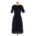 Eliza J Casual Dress - DropWaist Crew Neck Short sleeves: Blue Solid Dresses - Women's Size Large