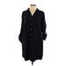 Thread & Supply Casual Dress - Shirtdress Collared 3/4 sleeves: Black Solid Dresses - Women's Size Small
