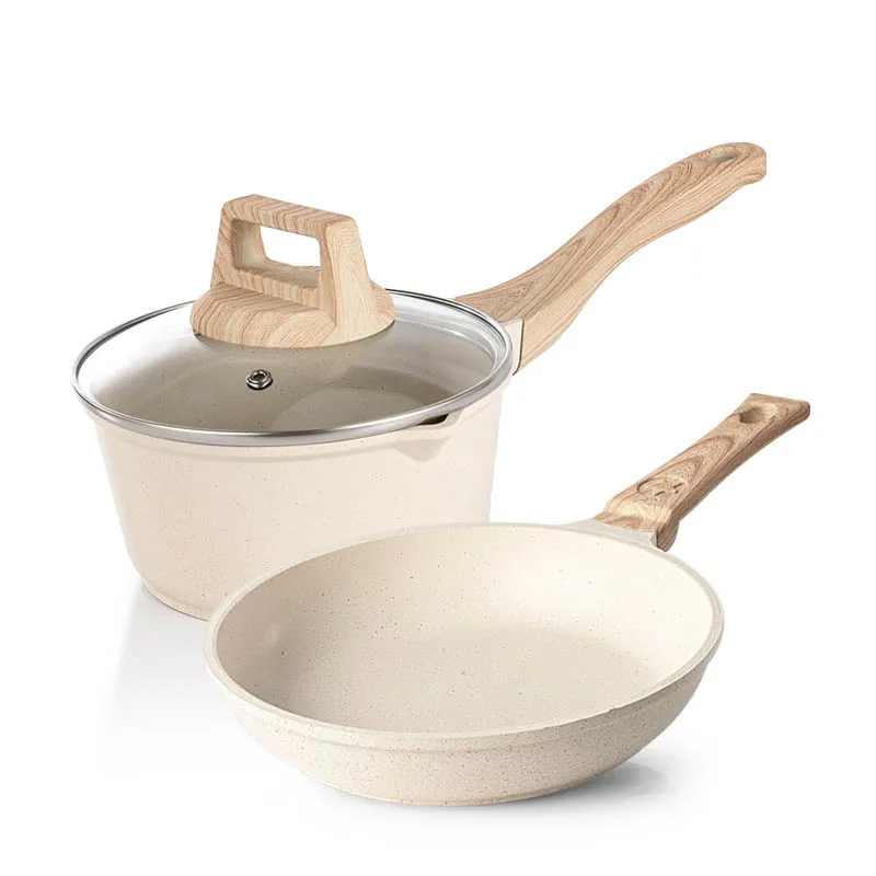Ensemble de poêles à frire antiadhésives Maifan pierre cuisine marmite à soupe poêle à lait avec manche en bois Pot ensemble d'ustensiles de cuisine ustensiles de cuisine pour la cuisine