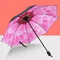 Petit parapluie noir imprimé intérieur pliable parapluie de protection UV léger et robuste