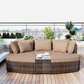 Latitude Run® 6-Piece Patio Outdoor Conversation Round Sofa Set Synthetic Wicker/All - Weather Wicker/Wicker/Rattan in Brown | Wayfair