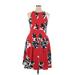 Adrianna Papell Casual Dress - Fit & Flare: Red Floral Dresses - Women's Size 14