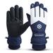 Waterproof Motorcycle Cycling Winter Fleece Snow Gloves Ski Gloves PU Leather Riding Gloves BLUE L