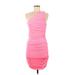 Cocktail Dress - Bodycon Plunge Sleeveless: Pink Print Dresses - Women's Size Medium