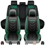 Premium Car Seat Cover for Chevrolet 5 Seats Sedans SUVs Trucks Durable Pu Leather Seat Cushion Protector Front Rear Full Set Black+Green