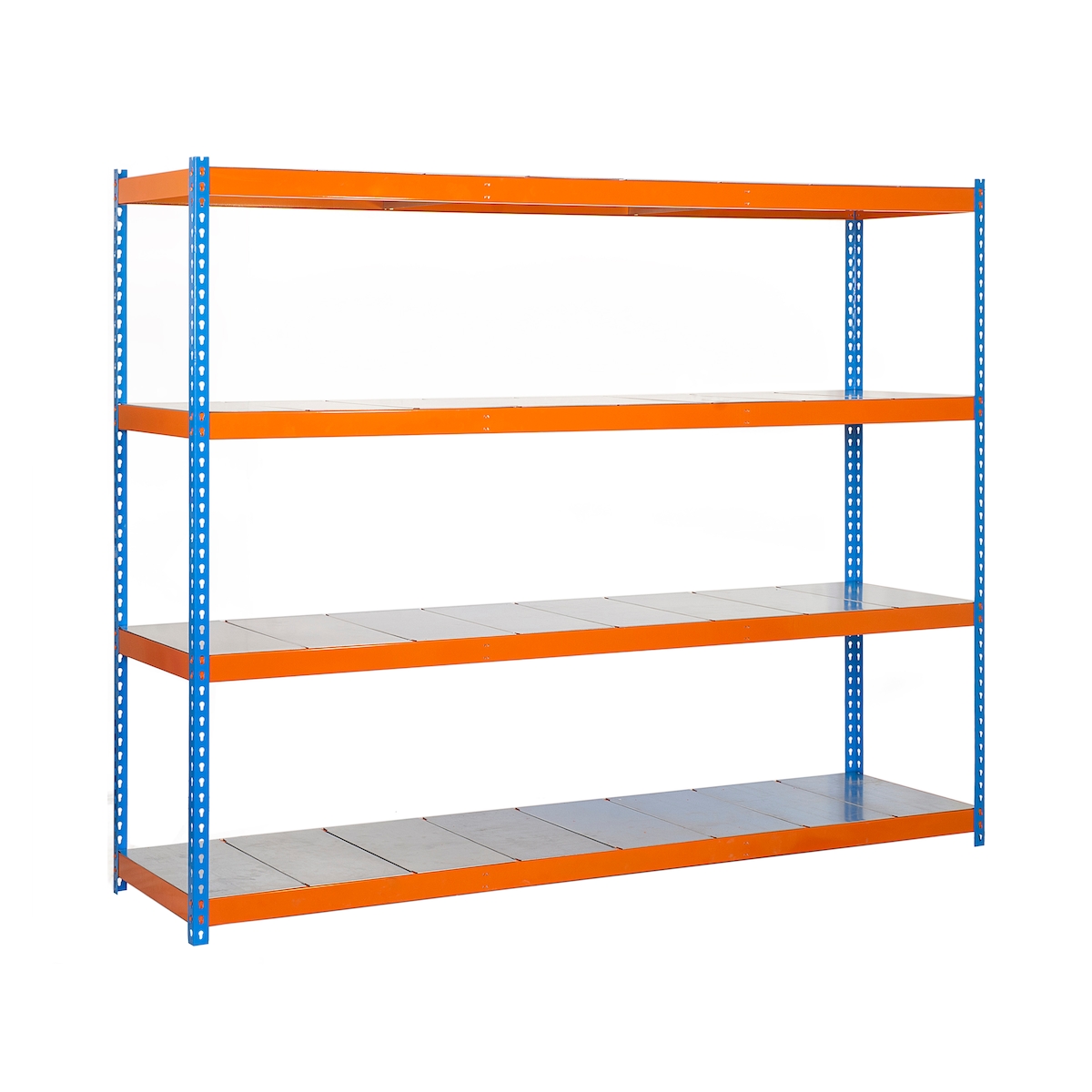 SimonRack Metallregal ohne Schrauben mit Simonforte -Metallschalen 4 Regale. Blau/Orange/Galva Farbe 2000x2400x600 mm Image