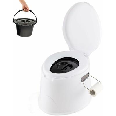 COSTWAY Toilette Sèche Portable Extérieure 5L avec Seau Intérieur et Porte-Papier Amovible pour