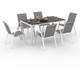 Idmarket - Salon de jardin madrid table 150 cm et 6 chaises empilables blanc et gris