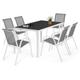 Idmarket - Salon de jardin madrid table 150 cm et 6 chaises empilables blanc et gris - Gris