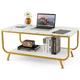 Costway - Table Basse Salon Double Plateau Effet Marbre, Table Salon Rectangulaire Moderne, Cadre