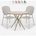 Table Ronde Beige 80cm + 2 Chaises Extérieur Jardin bar Restaurant Valet Couleur: Gris