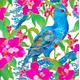 Original watercolor painting, Large watercolor painting, chinoiserie blue bird and orchids. Original watercolor painting, 80x80 cm.